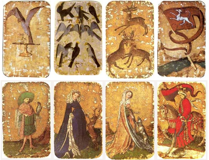 The Stuttgart Cards. Originally in the collections of the dukes of Bavaria, these are considered amongst the earliest surviving sets of playing cards.  They date from around 1430. A study of the watermarks in the paper revealed that the patper came from the Ravensburg paper mill and was made between 1427 and 1431.